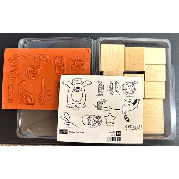 VTG RETIRED Stampin Up! "Under the Stars" Camping WM Rubber Stamp Set NEW - Picture 1 of 3